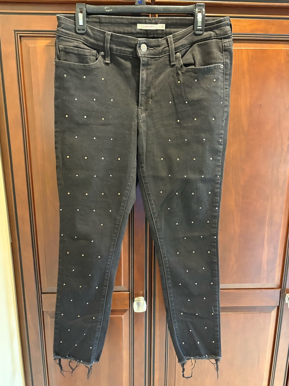 Levis 711 Skinny Jeans Black Studded Rhinestone Skinny Ankle Club Sparkle - 31
